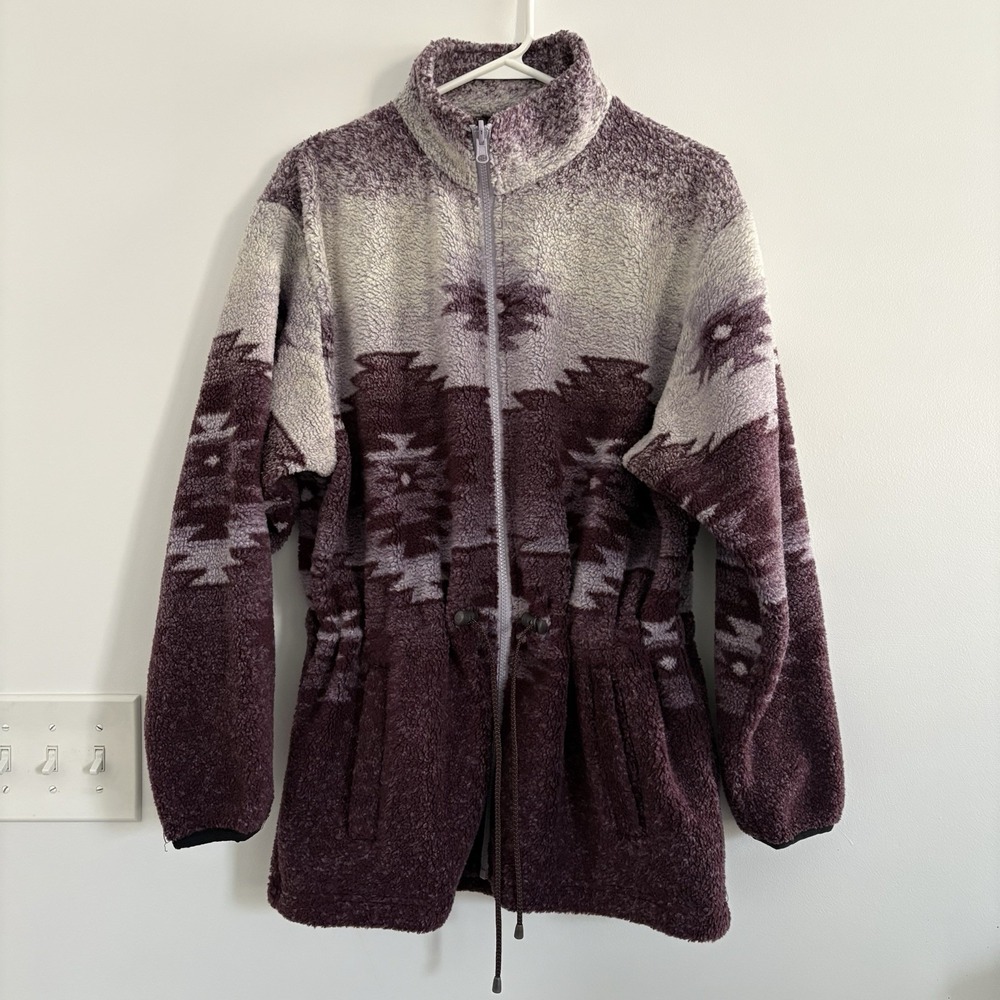 Cabela's Women's VintageWestern Purple Cinch Waist Faux Sherpa Zip Up Jacket SzM
